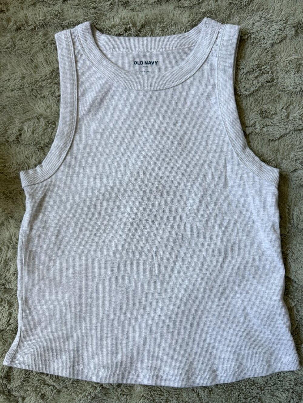 Ribbed High Neck Tank Top Light Gray Size Large